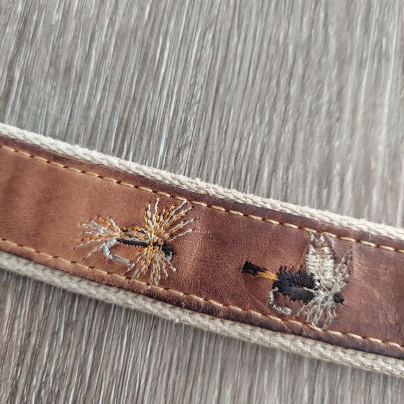 Zeppelin USA Made Leather on Canvas Fishing Hook Belt Solid Brass Buckle 38 - Picture 4 of 9